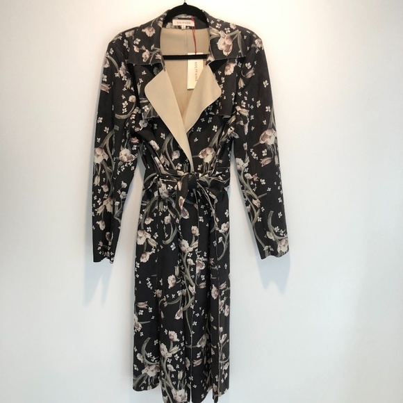 ANTHRO Solitaire Floral Vegan Suede Trench Coat - Picture 8 of 12